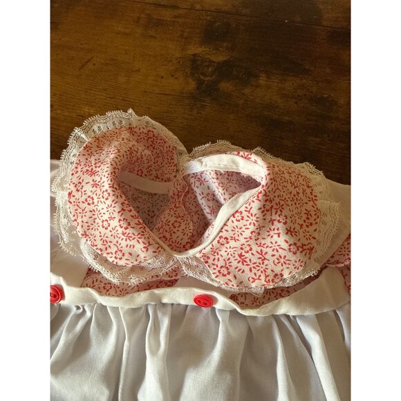 Vintage Baby Doll or Newborn Dress With Floral Print & Lace Trim Red - Picture 8 of 15